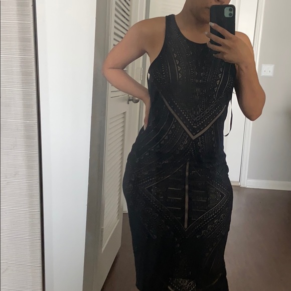 🔹Mission Black /nude tribal sheer Dress - Picture 1 of 8